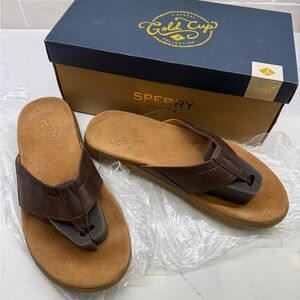 Sperry Gold Cup Brown Leather Flip Flops - New in Box - Size 11
